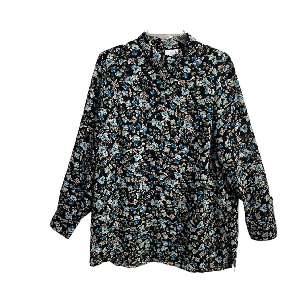 J Jill Womens Medium Floral Layered Button Up Tunic Top Long Sleeve Shirt Blouse